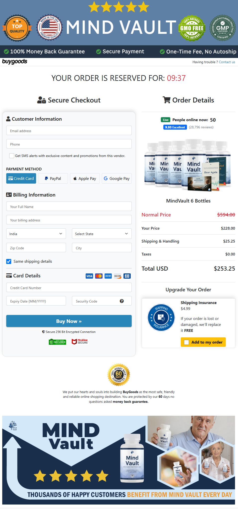 Mind Vault BuyGoods checkout page